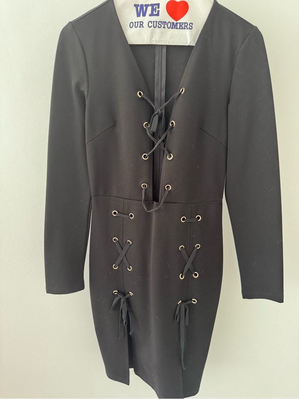 Nasty Gal Black Long-Sleeve Lace-Up Bodycon Dress